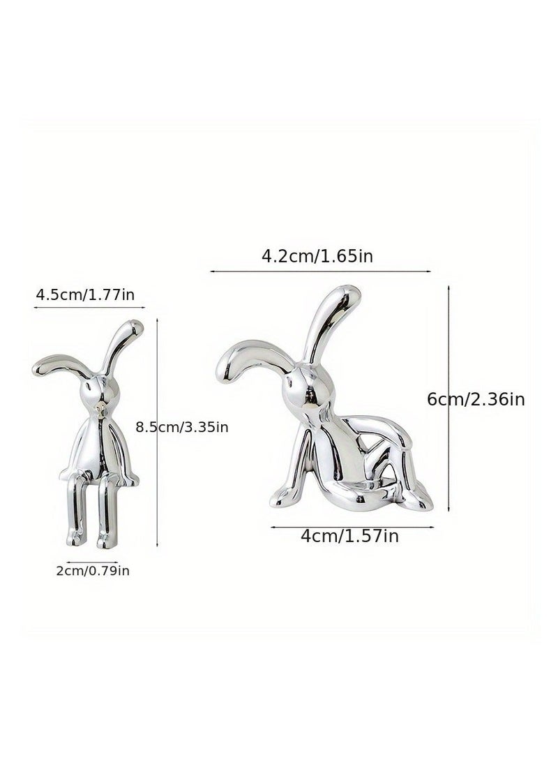 زينة كونسول سيارة 2PCS تماثيل أرنب لطيفة بأرجل طويلة، ديكور داخلي للسيارة للكونسول/الطبلون، بلاستيك ناعم مصقول، هدية للأطفال والكبار - Image 5